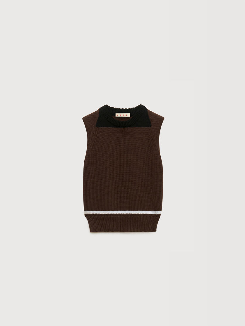 Brown cotton vest with contrast neck, Image 1