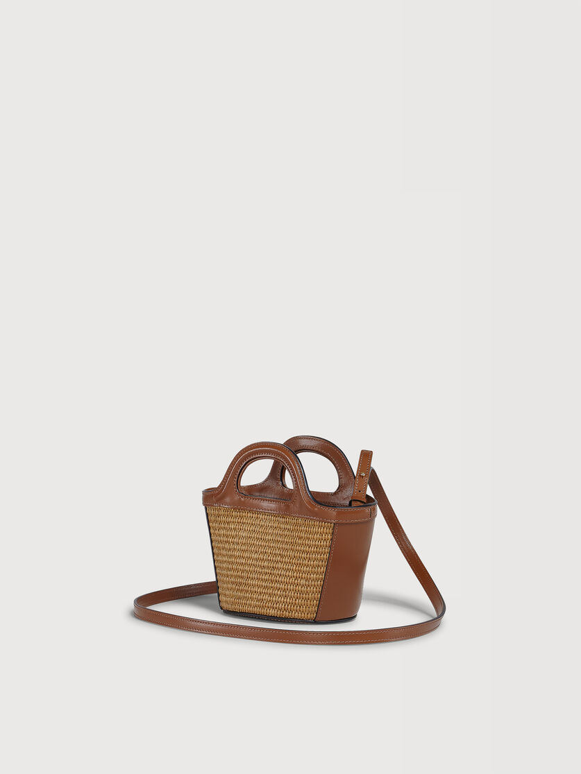 Tropicalia Micro Bag in brown leather and raffia-effect fabric, Image 2