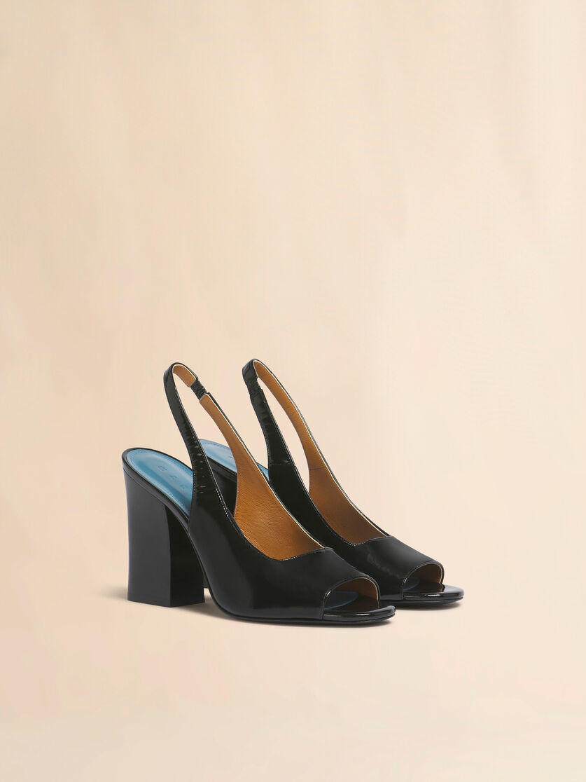 Black leather heeled slingback, Image 2