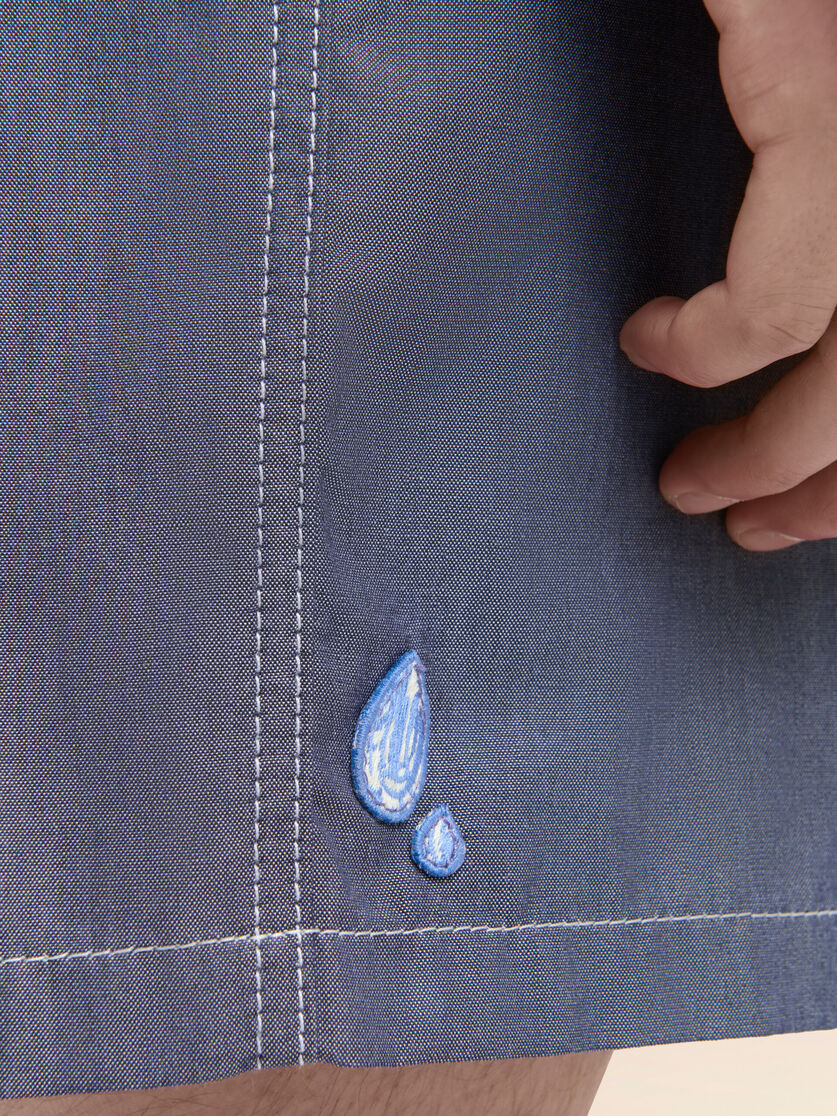 Blue chambray shorts with back adjuster - Pants - Image 4