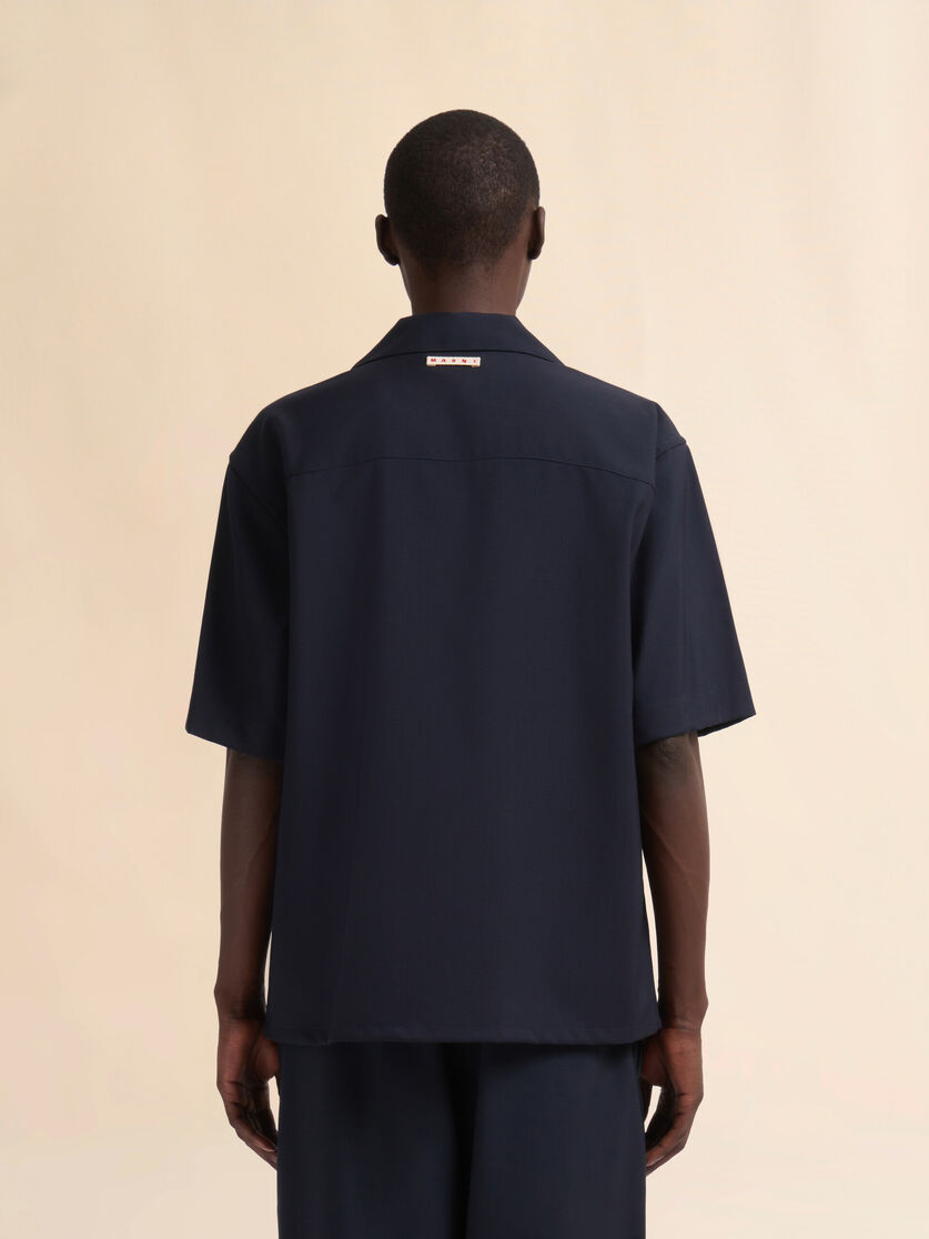 Deep blue tropical wool bowling shirt - Shirts - Image 3