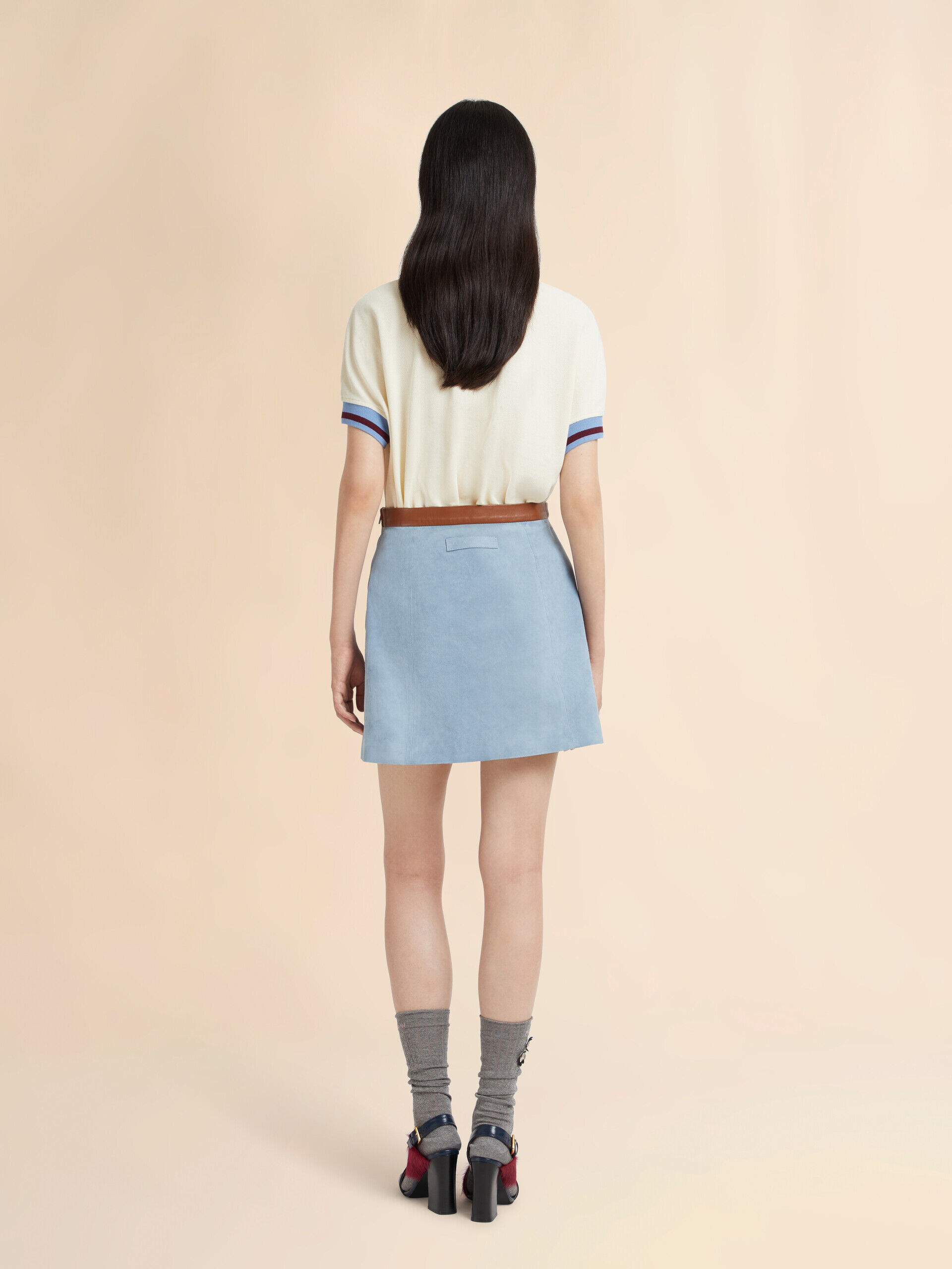 Light blue suede flared mini skirt | Marni