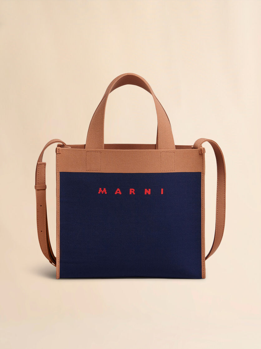 ブルー&ブラウン ジャカード スモールショッピングバッグ | Marni 