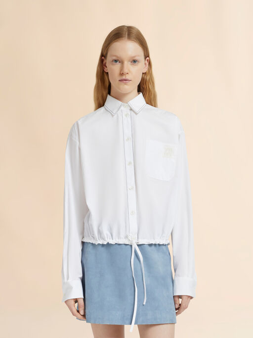 Weißes Popelinehemd mit Kordelzug am Saum - Hemden