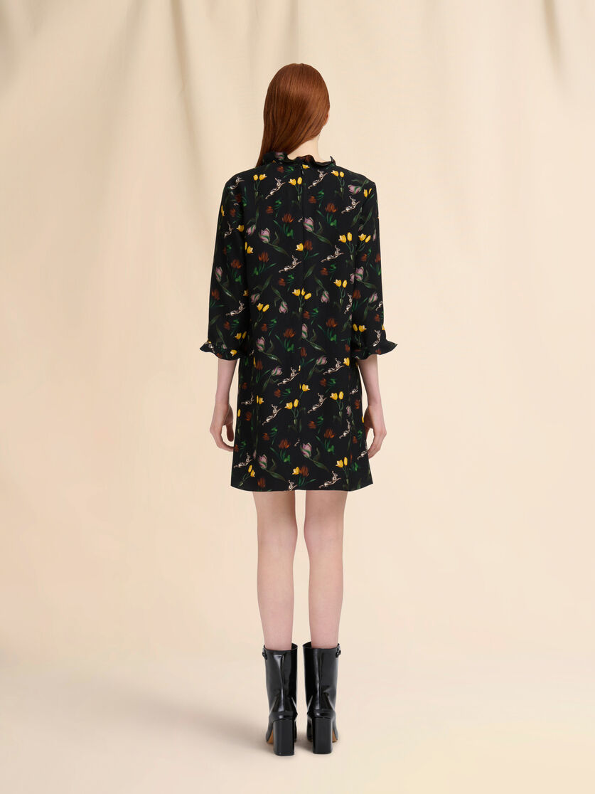 Black envers satin mini dress with Tulips and Hares print - Dresses - Image 3