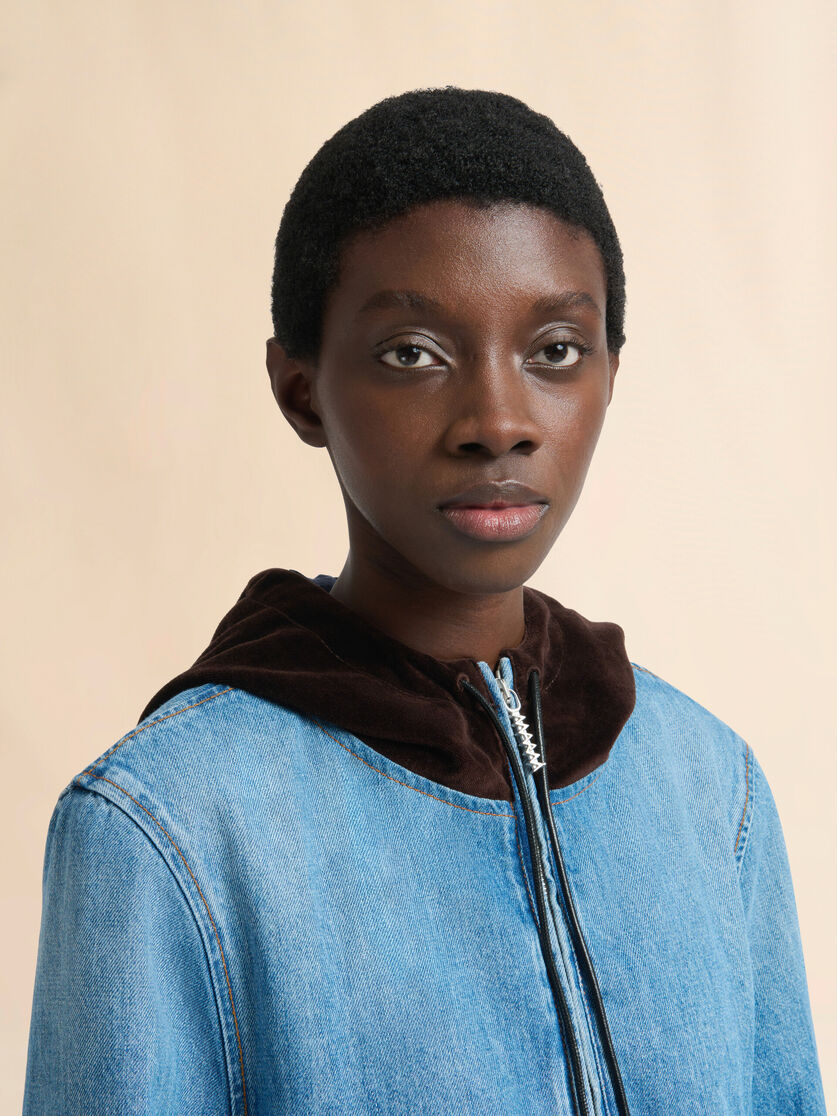 Blue denim jacket with velvet hood - Jackets - Image 4