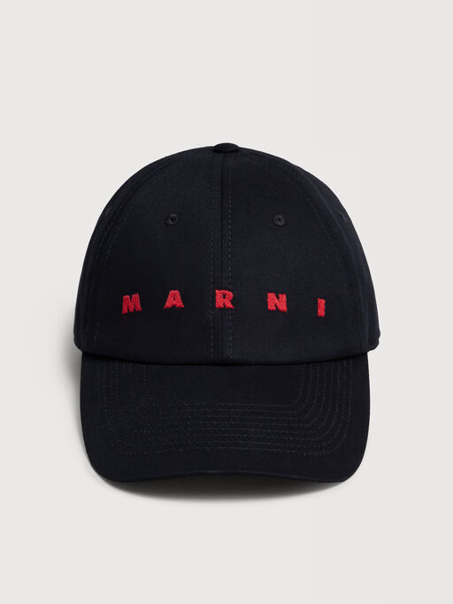 Black organic gabardine baseball cap with embroidered logo - Hats