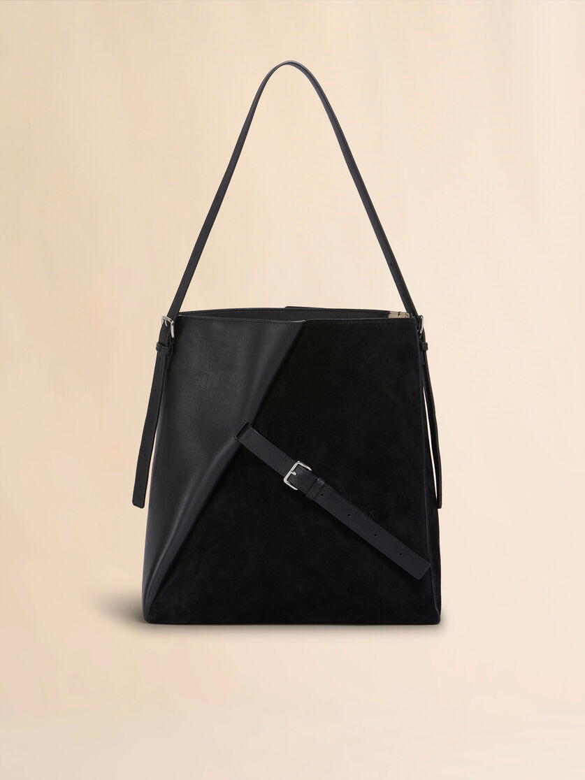 ブラック レザー＆スエード製 Reverse ホーボーバッグ | Marni