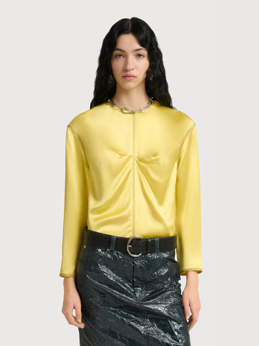 Yellow satin top with contrast stitching, Image 2