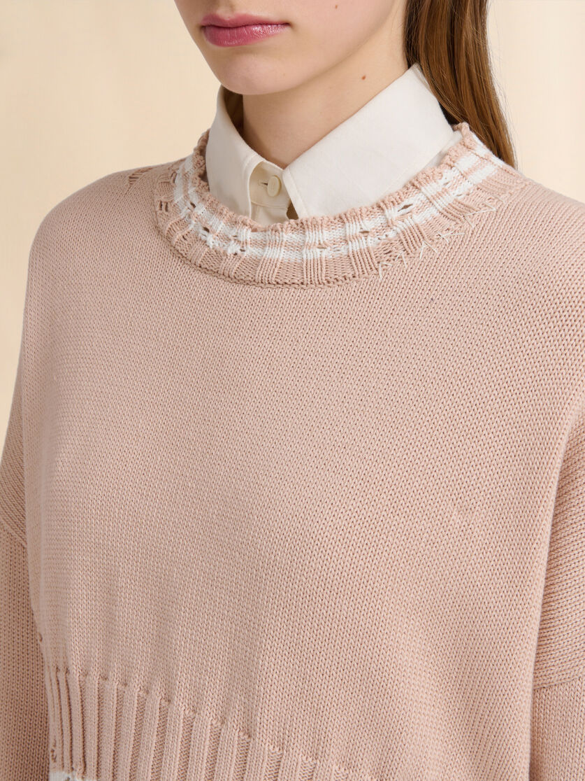 Beige dishevelled cotton jumper - Pullovers - Image 4