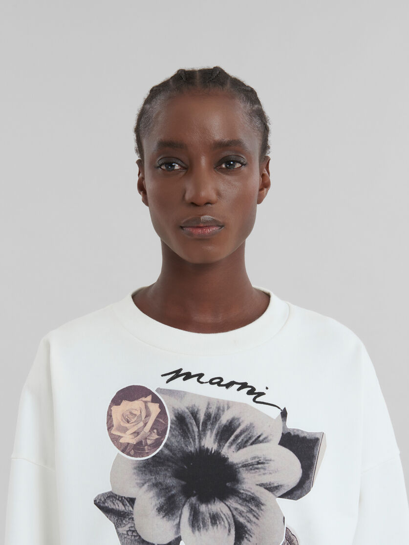 Sweat-shirt en coton blanc avec imprimé effet collage à fleurs - Maille - Image 4
