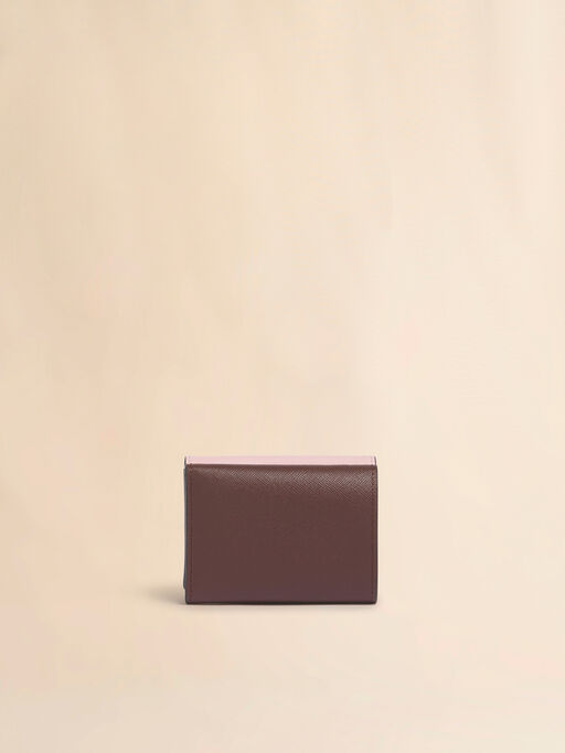 ピンク ライトブラウン ダークブラウン サフィアーノレザー製三つ折りウォレット - 財布