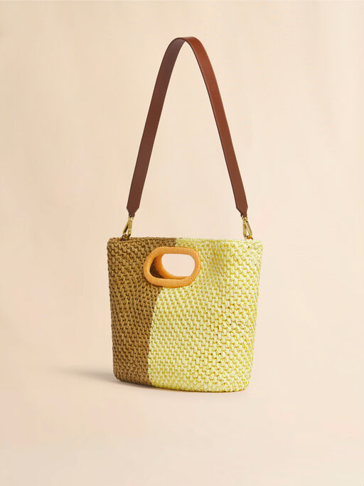 Yellow and brown paper raffia Seaside clutch - Handbags