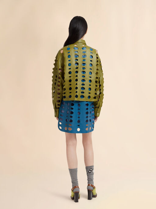 Green nappa leather shirt with cut-out detailing - Shirts