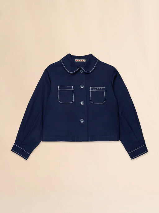Deep blue cotton jacket with contrast stitching - Jackets