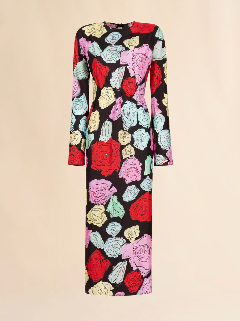 Black silk long-sleeve dress wih Orion print - Dresses - Image 1