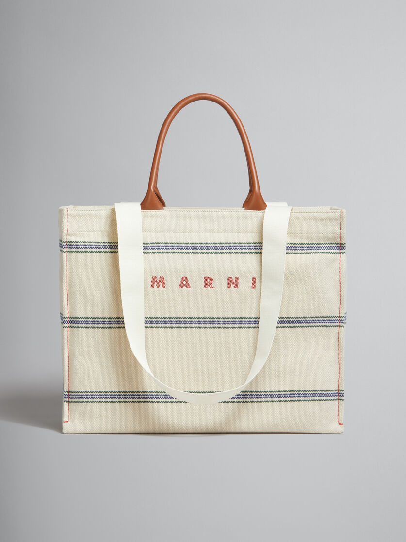 クリーム ストライプ キャンバス製 ミディアムトート | Marni