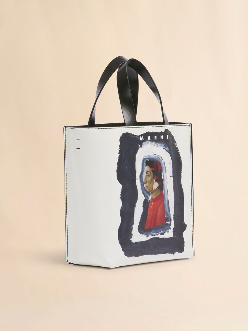 White and black leather Museo mini bag with Dante print - Shopping Bags - Image 5