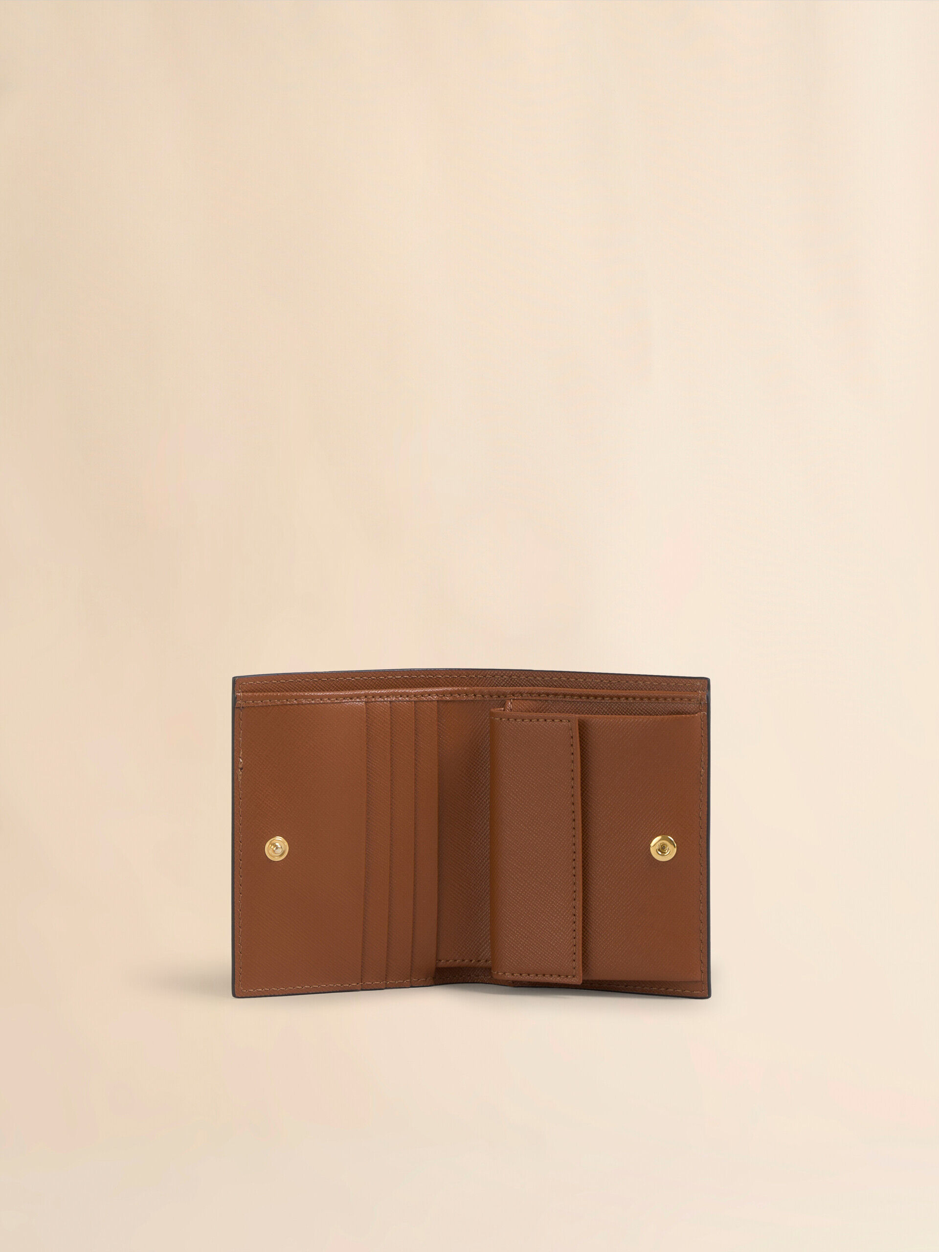 Dusty pink, pink and brown saffiano leather bi-fold wallet