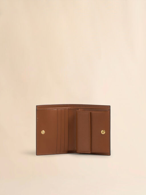 Dusty pink, pink and brown saffiano leather bi-fold wallet - Wallets