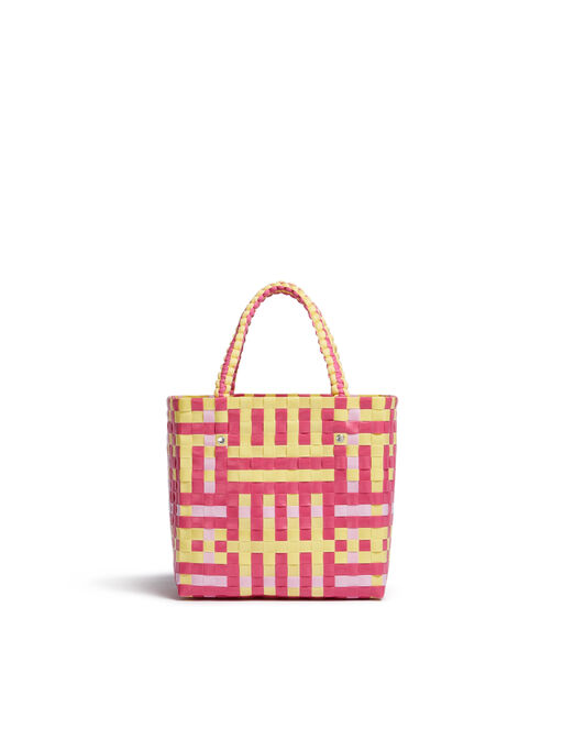 スクビドゥーハンドル付きピンクウーブン MARNI MARKET JERSEY HANDLE BASKET - ハンドバッグ