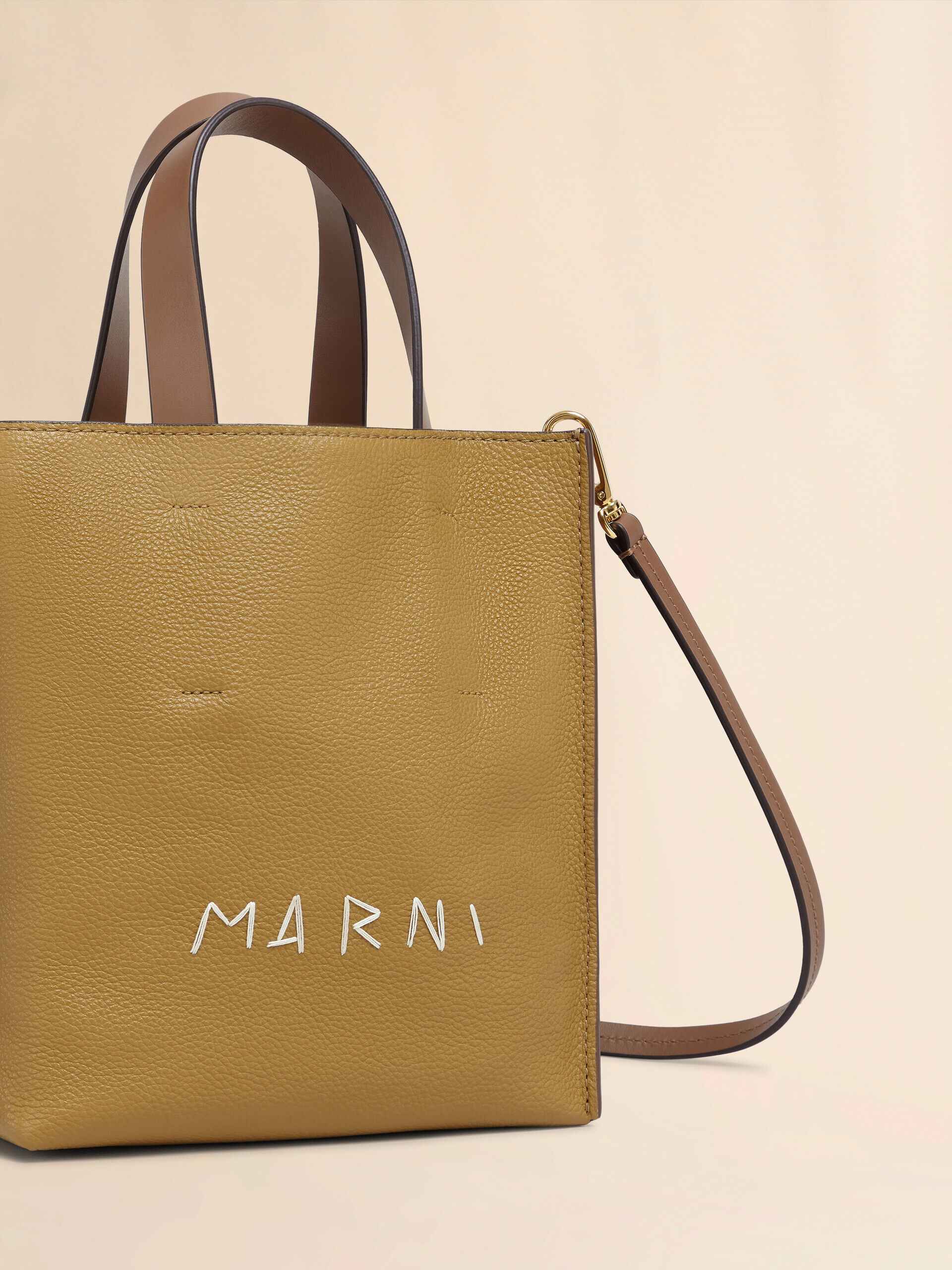 Museo Soft mini bag in brown colour-block leather with Marni