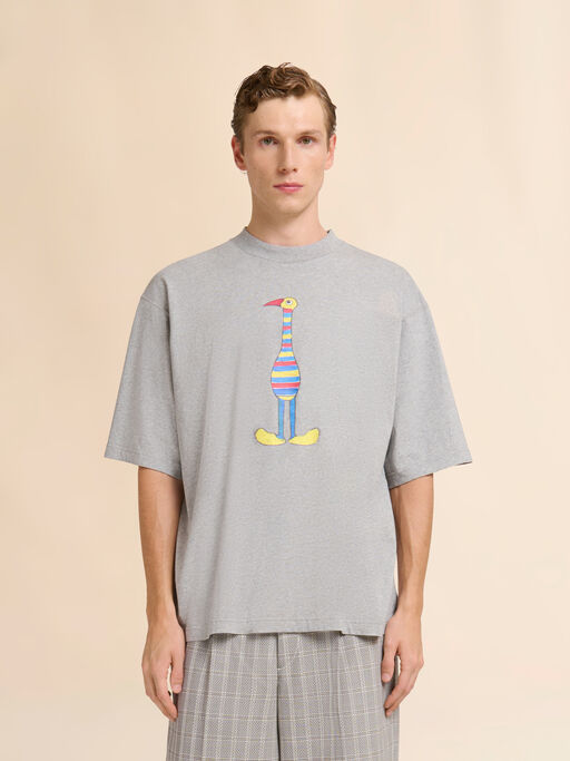 Grey cotton T-shirt with Marni Animal Alphabet "I" print - Shirts