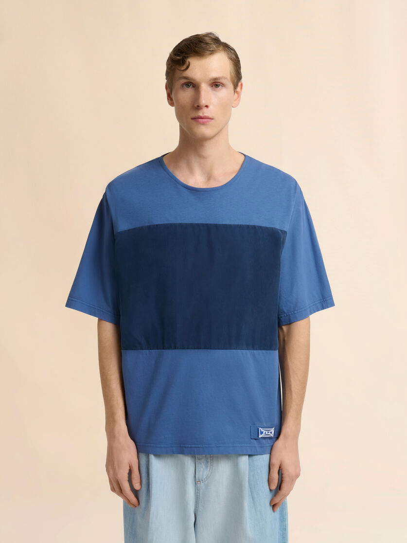 ブルー コットン製Tシャツ カラーブロックのフロント, Image 2