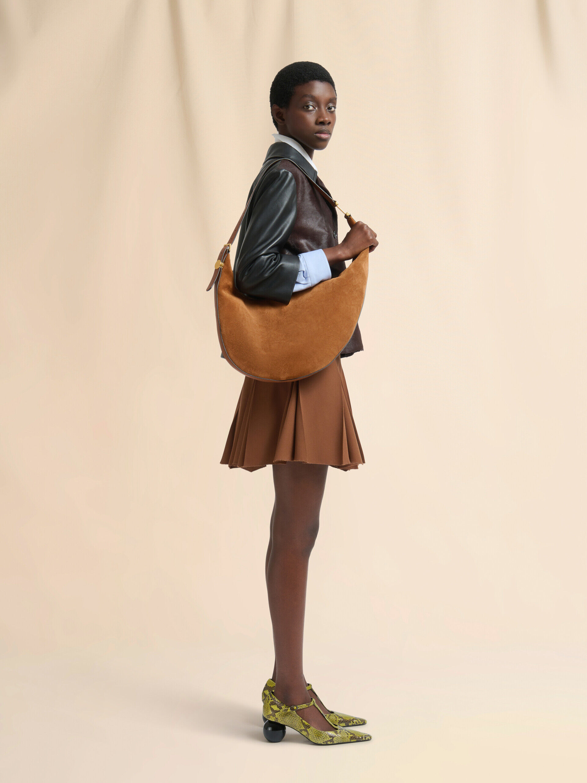 Brown suede Dot small hobo bag | Marni