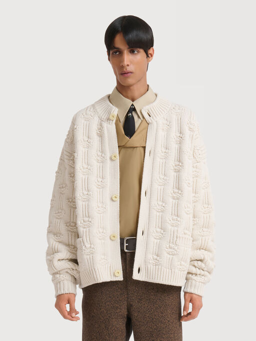 White fisherman wool-cashmere cardigan - Pullovers