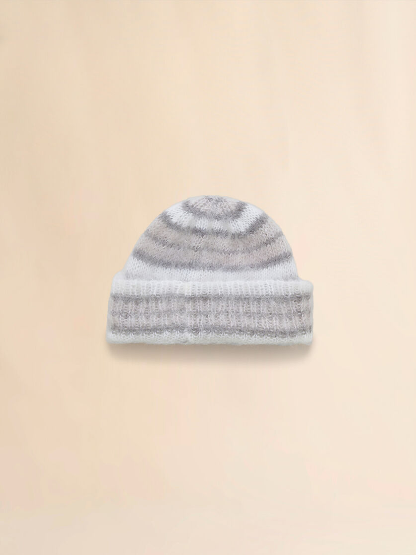 Grey brushed mohair beanie with stripes - Hats - Image 1