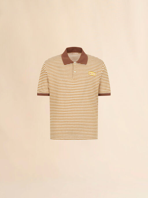 Mustard striped linen blend polo shirt - Shirts