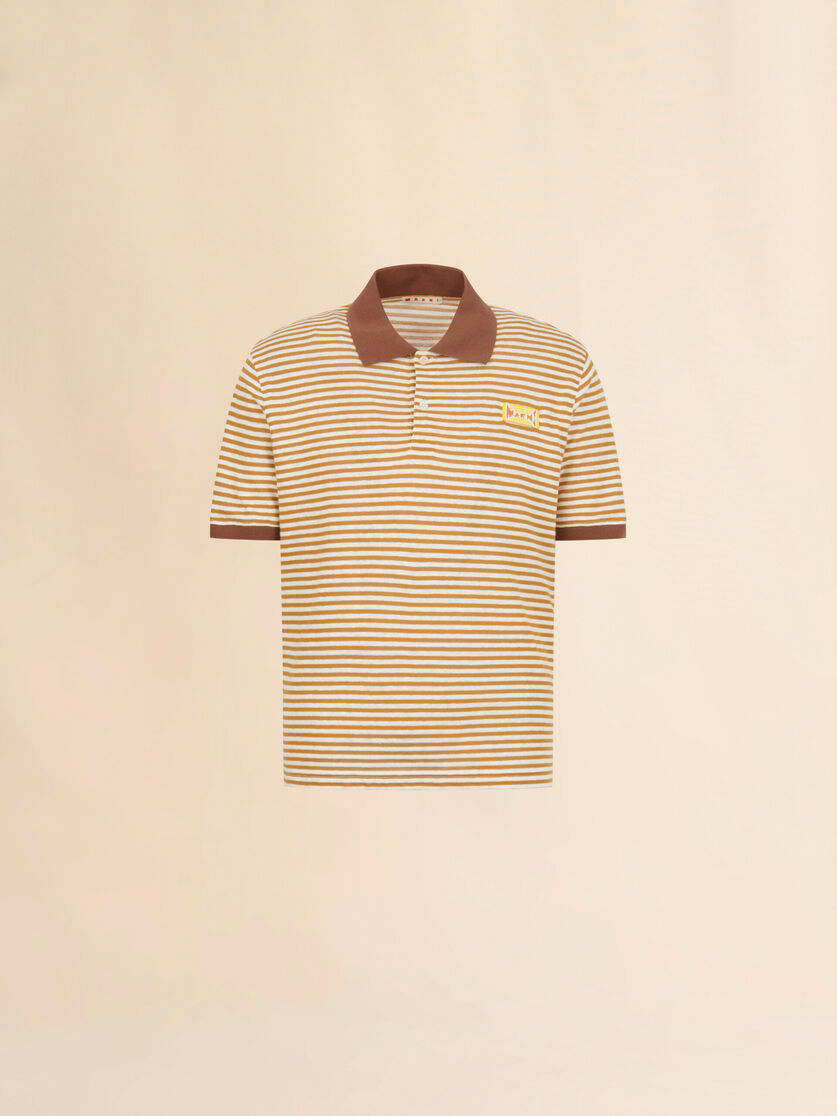 Mustard striped linen blend polo shirt, Image 1