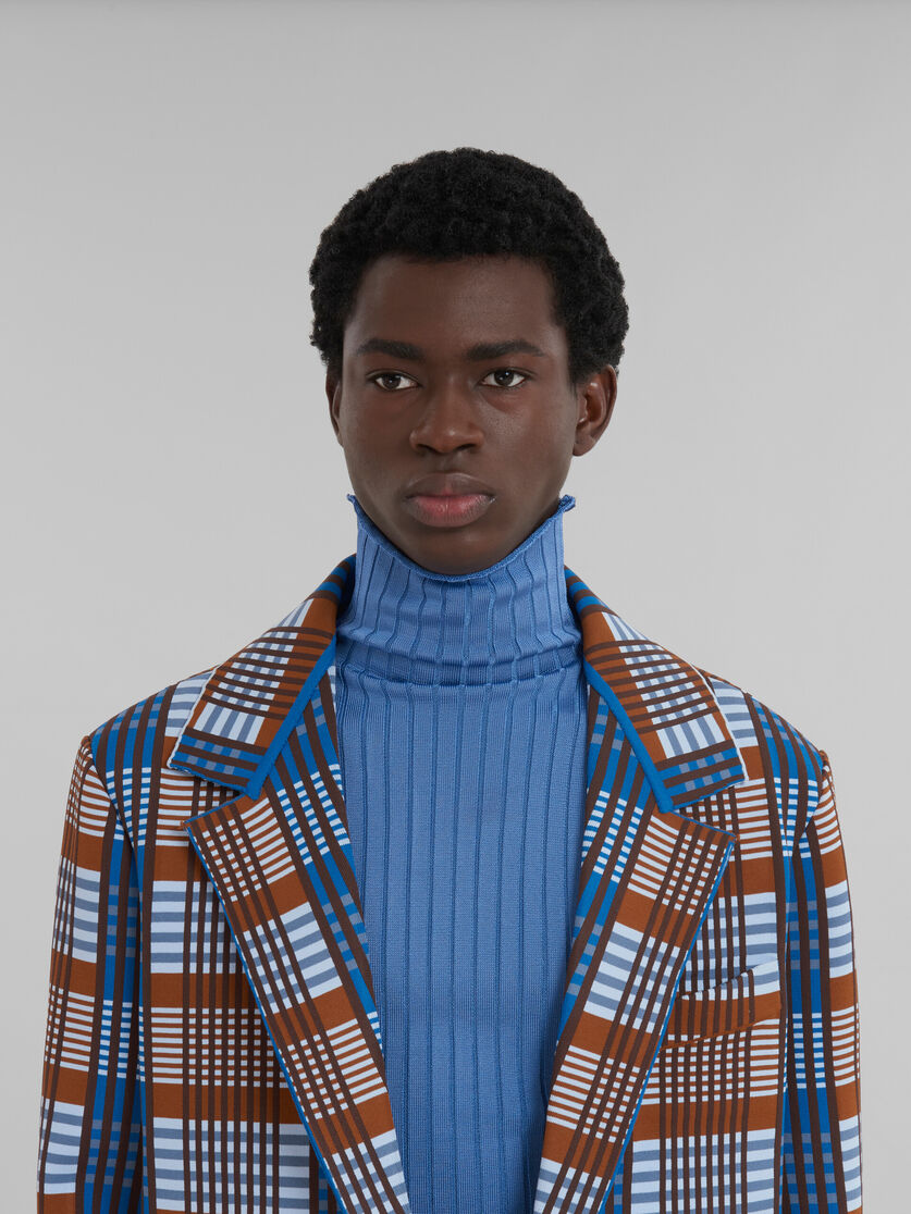 Brown and blue checked techno knit blazer - Jackets - Image 4