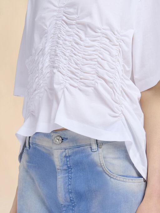White organic cotton T-shirt with shirred detail - T-shirts
