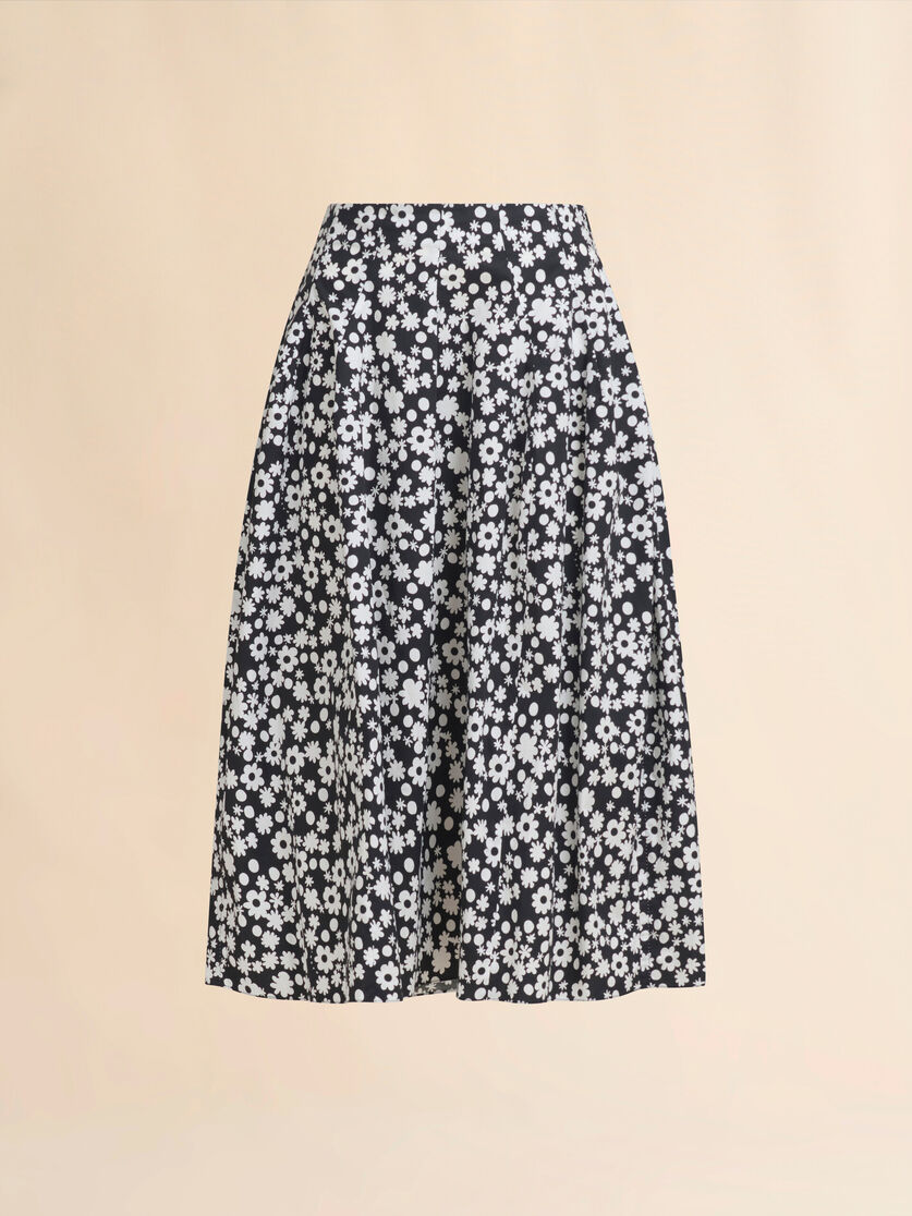 Poplin midi skirt with white and light blue Pop Fields motif - Skirts - Image 1