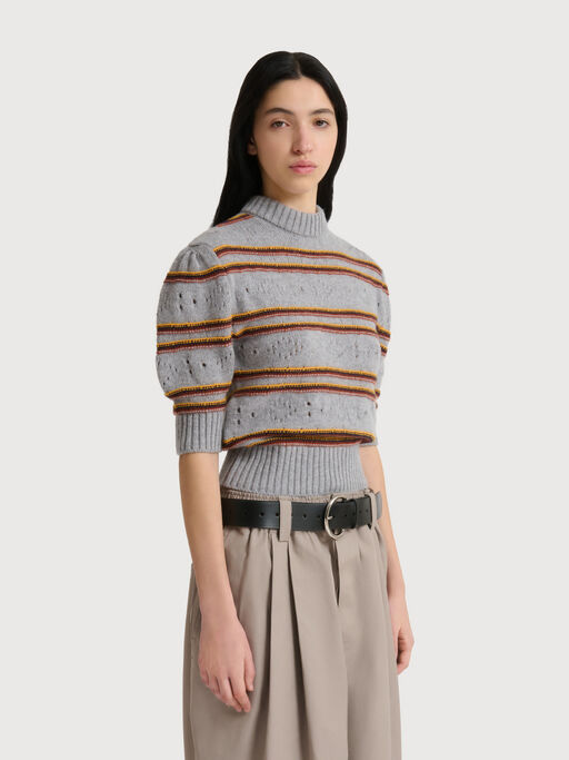 Grey cashmere jumper with openwork knit - Pullovers