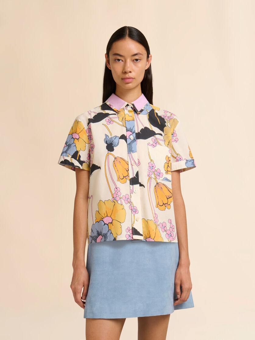Cream poplin cropped shirt with Melodia print, Image 2