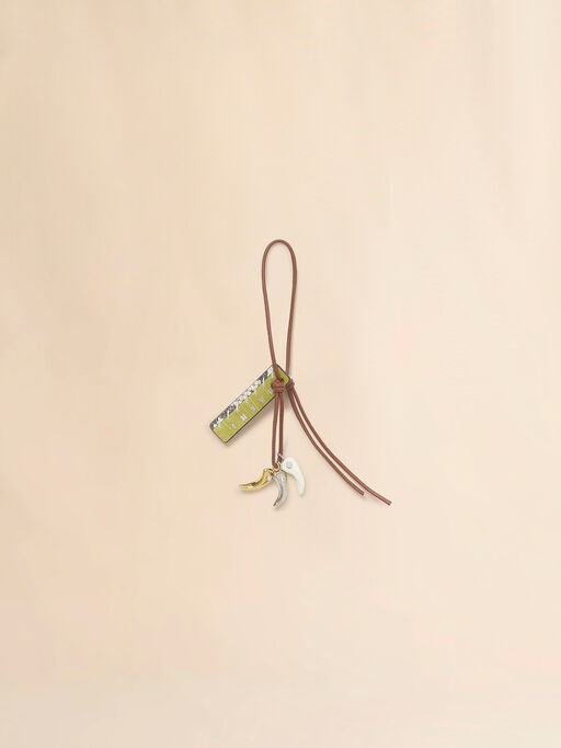 Brown leather keyring with wolf's tooth charms - Key Rings