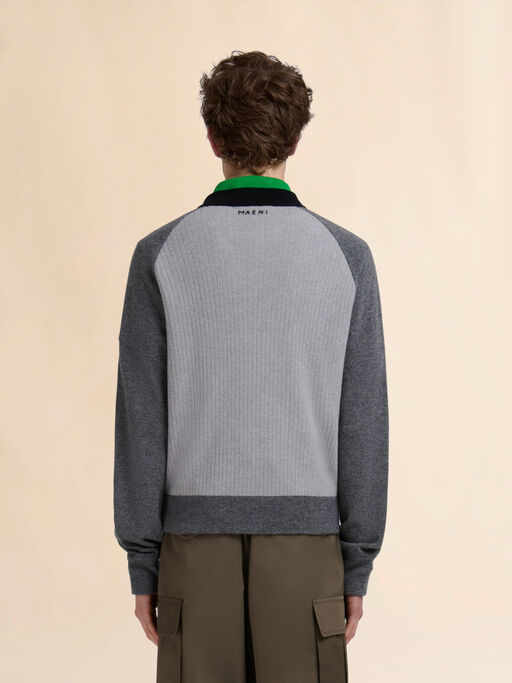 Graue Strickjacke aus Wolle mit Bomberkragen - Pullover