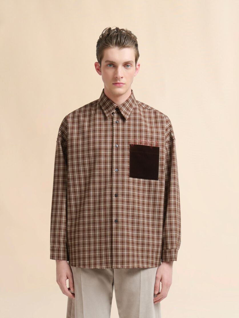 Brown wool shirt with Marni Mending logo - Shirts - Image 2