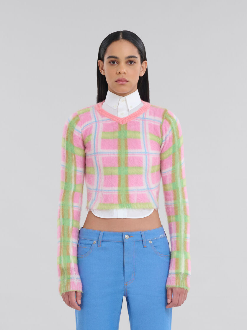 Pink and green checked brushed mohair jumper - Pullovers - Image 2