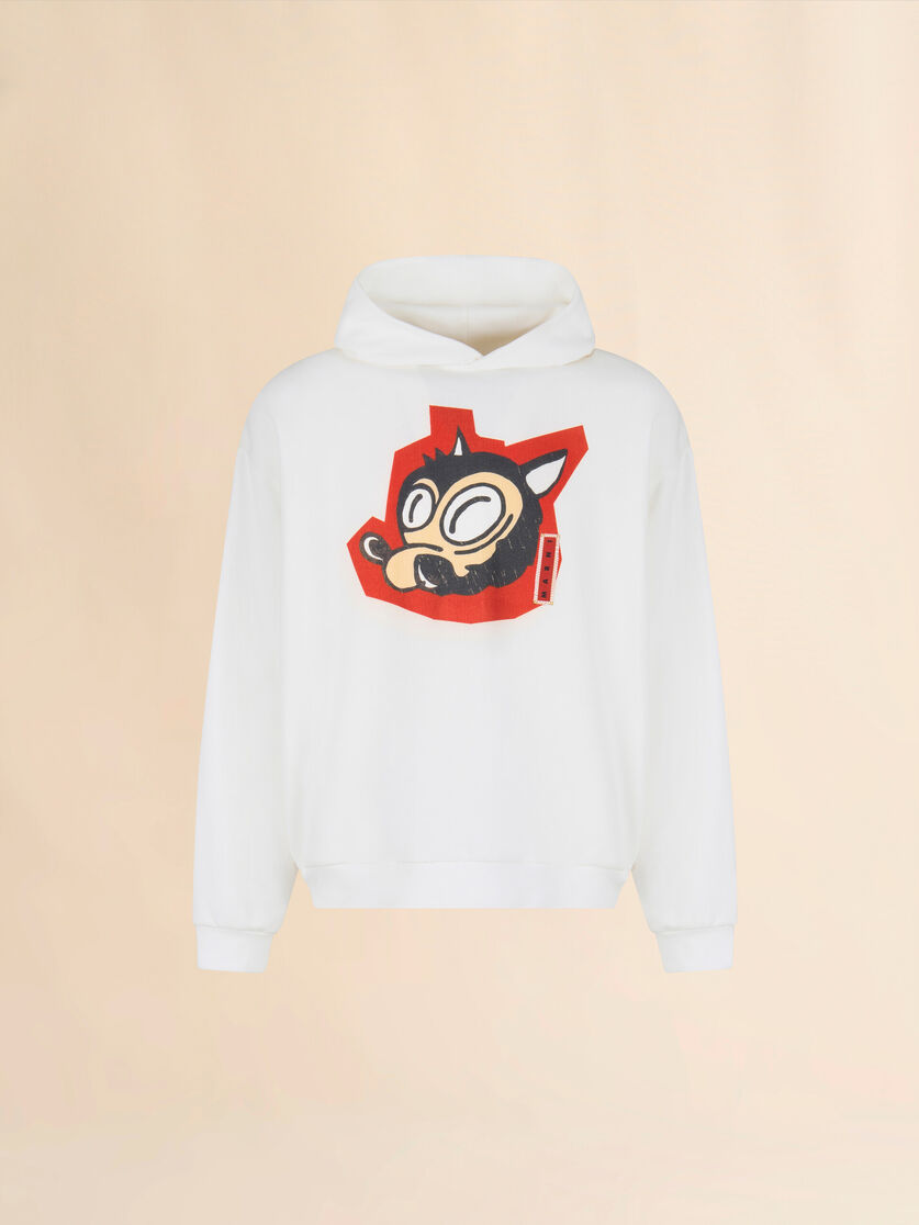White cotton hoodie with wolf print - Sweaters - Image 1