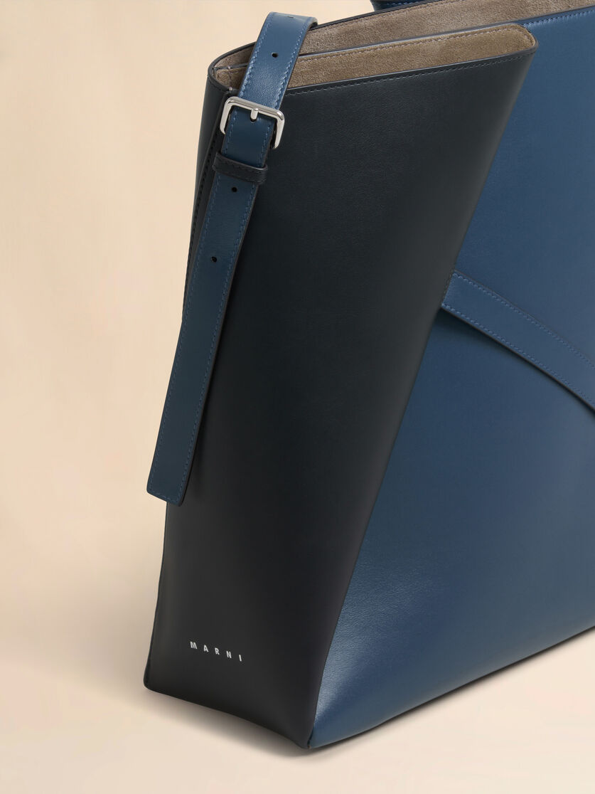 Deep blue and black leather Reverse hobo bag - Shoulder Bags - Image 4