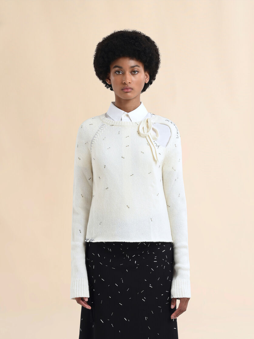 Pearl embellished wool and cashmere ivory jumper - Pullovers - Image 2