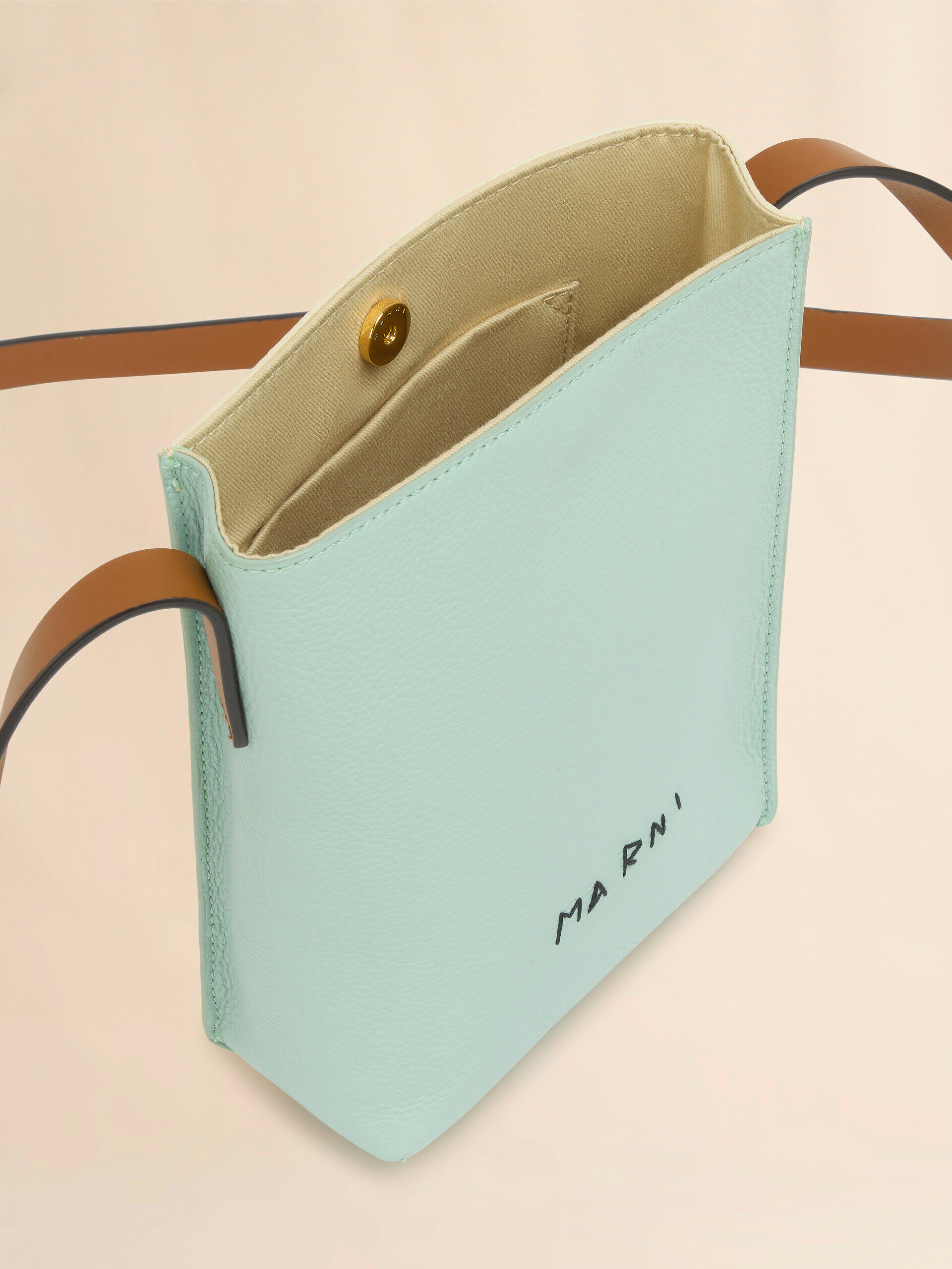 MARNI マルニシンボルロゴ入り レザー製 ショルダーバッグ グリーン クリーム ブラウン レザー製 Museo ナノバッグ、マルニ