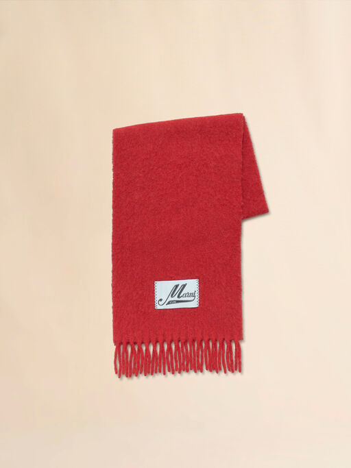 Red brushed alpaca scarf with fringes - Scarves