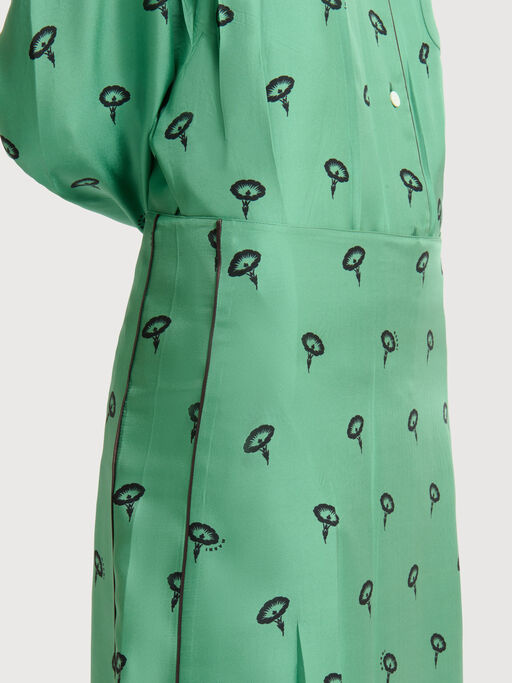 Green silk twill midi skirt with floral print - Skirts