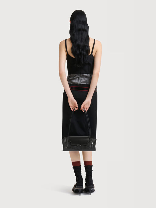 Black wool dress with satin waist - Dresses