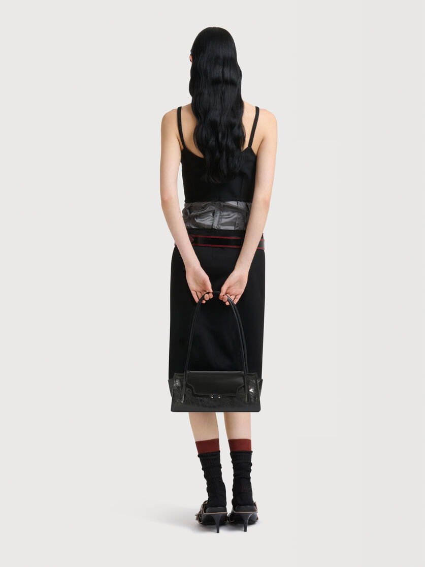 Abito in lana nera con inserto in satin, Image 4